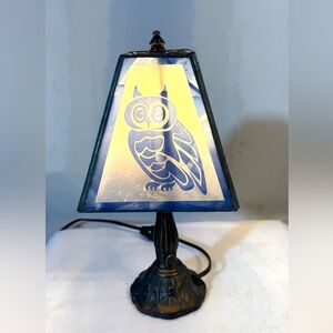 Owl Design Table Lamp with Blue Shade